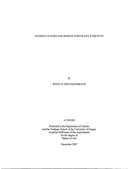 CICERO's LETTERS and ROMAN EPISTOLARY ETIQUETTE By