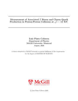 Thesis Submitted to Mcgill University in Partial Fulﬁllment of the Requirements for the Degree of MASTER of SCIENCE