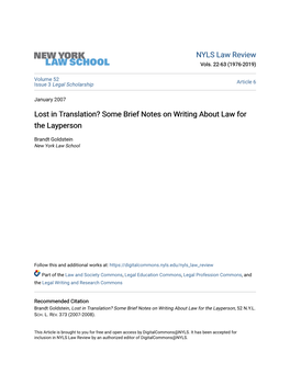 Lost in Translation? Some Brief Notes on Writing About Law for the Layperson