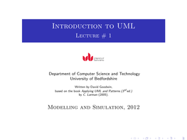 Introduction to UML Lecture # 1