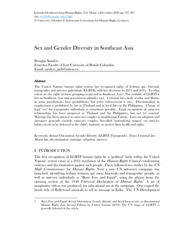 Sex and Gender Diversity in Southeast Asia