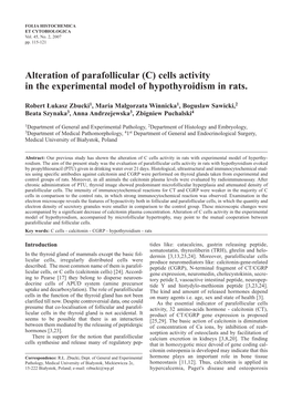 Alteration of Parafollicular (C) Cells Activity in the Experimental Model of Hypothyroidism in Rats