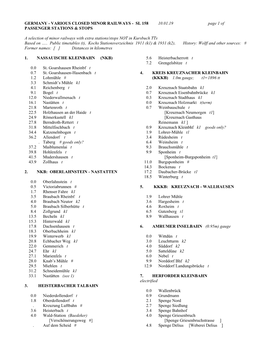 GERMANY - VARIOUS CLOSED MINOR RAILWAYS - SL 158 10.01.19 Page 1 of PASSENGER STATIONS & STOPS