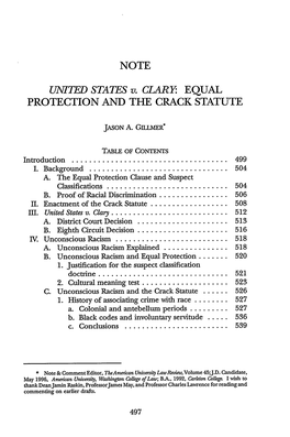 United States V. Clary: Equal Protection and the Crack Statute