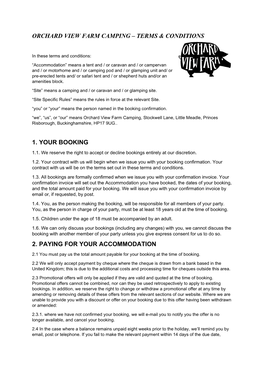 Orchard View Farm Camping – Terms & Conditions 1. Your