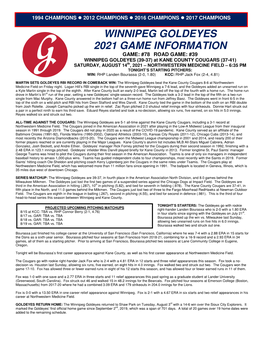 Winnipeg Goldeyes 2021 Game Information