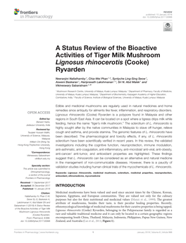 A Status Review of the Bioactive Activities of Tiger Milk Mushroom Lignosus Rhinocerotis (Cooke) Ryvarden