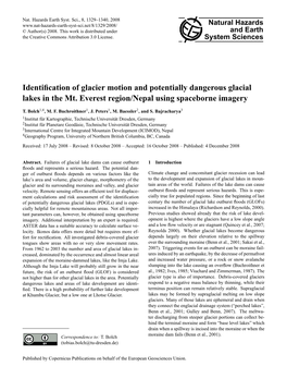 Identification of Glacier Motion and Potentially Dangerous Glacial Lakes