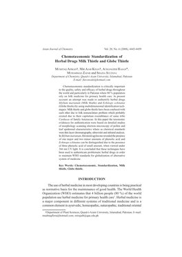 Chemotaxonomic Standardization of Herbal Drugs Milk Thistle and Globe Thistle