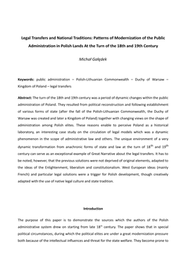 Patterns of Modernization of the Public Administration in Polish Lands at the Turn of the 18Th and 19Th Century