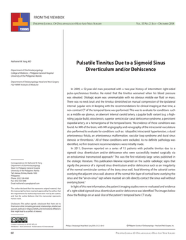 Pulsatile Tinnitus Due to a Sigmoid Sinus Diverticulum And/Or