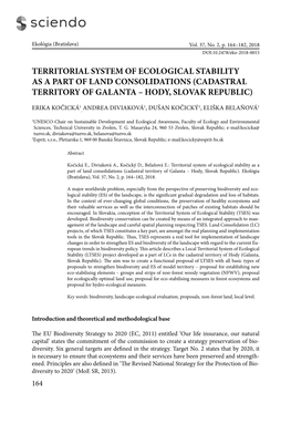 Territorial System of Ecological Stability As a Part of Land Consolidations (Cadastral Territory of Galanta – Hody, Slovak Republic)