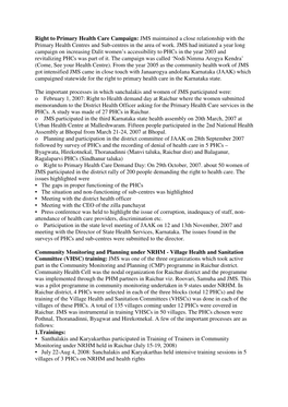 Right to Primary Health Care Campaign: JMS Maintained a Close Relationship with the Primary Health Centres and Sub-Centres in the Area of Work
