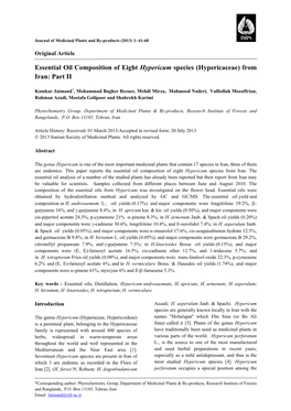 Essential Oil Composition of Eight Hypericum Species (Hypericaceae) from Iran: Part II