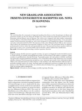 New Grassland Association Triseto-Centaureetum Macroptili Ass. Nova in Slovenia