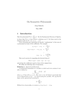 On Symmetric Polynomials