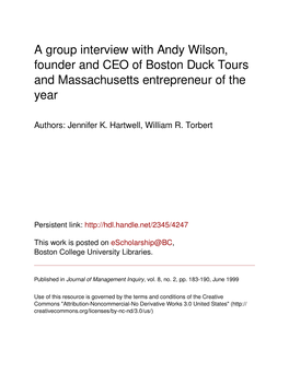 A Group Interview with Andy Wilson, Founder and CEO of Boston Duck Tours and Massachusetts Entrepreneur of the Year