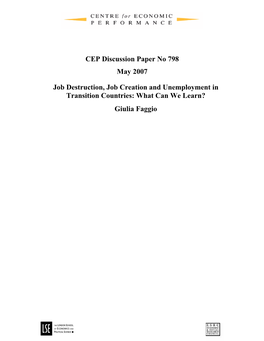 Job Destruction, Job Creation and Unemployment in Transition Countries: What Can We Learn? Giulia Faggio