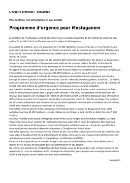 Programme D'urgence Pour Mostaganem