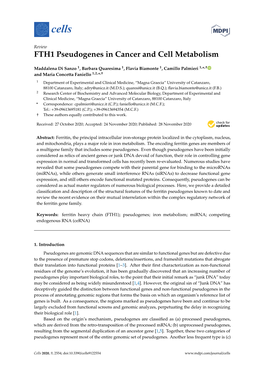 FTH1 Pseudogenes in Cancer and Cell Metabolism