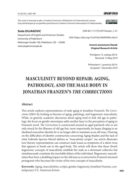 Masculinity Beyond Repair: Aging, Pathology, and the Male Body in Jonathan Franzen's the Corrections