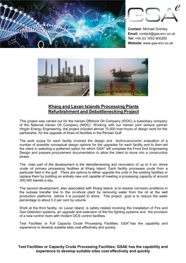 Kharg and Lavan Islands Processing Plants Refurbishment and Debottlenecking Project