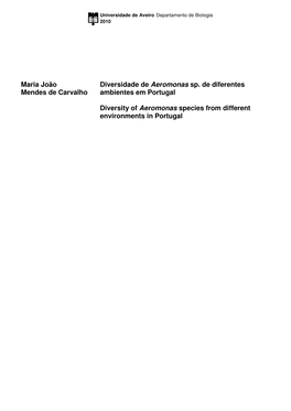 Maria João Mendes De Carvalho Diversidade De Aeromonas Sp. De