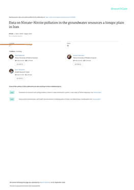 Data on Nitrate–Nitrite Pollution in the Groundwater Resources a Sonqor Plain in Iran