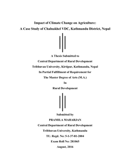 Impact of Climate Change on Agriculture: a Case Study of Chalnakhel VDC, Kathmandu District, Nepal