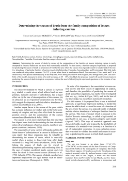 Determining the Season of Death from the Family Composition of Insects Infesting Carrion