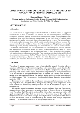 Groundwater in the Eastern Desert with Reference to Application of Remote Sensing and Gis