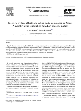 Electoral System Effects and Ruling Party Dominance in Japan: a Counterfactual Simulation Based on Adaptive Parties