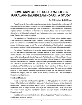 Some Aspects of Cultural Life in Paralakhemundi Zamindari : a Study