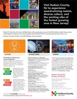 Visit Hudson County, NJ to Experience Award-Winning Cuisine, Diverse Culture, and the Exciting Vibe of the Fastest Growing Area in New Jersey!