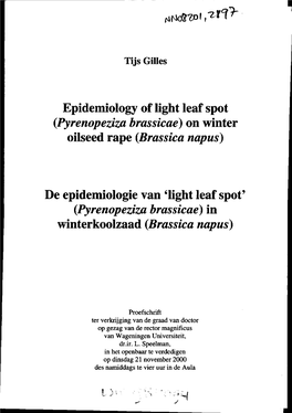 Pyrenopeziza Brassicae)O N Winter Oilseed Rape (Brassica Napus)