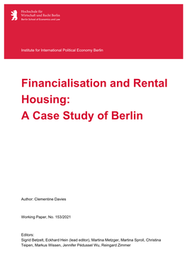 Financialisation and Rental Housing: a Case Study of Berlin