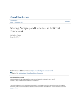 Sharing, Samples, and Generics: an Antitrust Framework Michael A