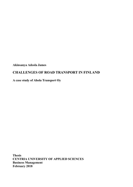 Challenges of Road Transport in Finland