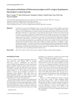 Host Plants and Habitats of Helicoverpa Punctigera and H