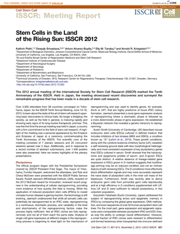 Stem Cells in the Land of the Rising Sun: ISSCR 2012