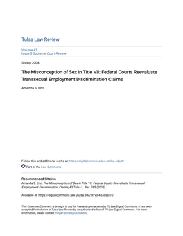 The Misconception of Sex in Title VII: Federal Courts Reevaluate Transsexual Employment Discrimination Claims