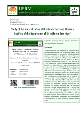 Study of the Mineralization of the Quaternary and Pliocene Aquifers of the Department of Diffa (South-East Niger)