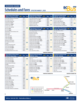 Schedules and Fares Effective MARCH 1, 2020