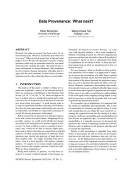 Data Provenance: What Next?