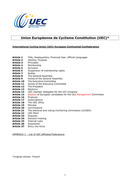 Union Européenne De Cyclisme Constitution (UEC)*
