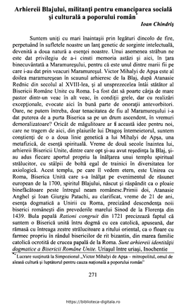 Arhiereii Blajului, Militanţi Pentru Emanciparea Socială Şi Culturală a Poporului Român* Ioan Chindriş