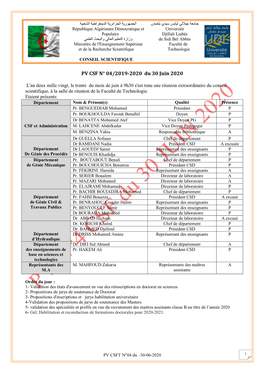 PV CSF N° 04/2019-2020 Du 30 Juin 2020