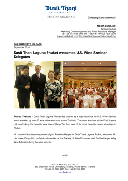 PHOTO RELEASE Dusit Thani Laguna Phuket Welcomes U.S. Wine Seminar Delegates