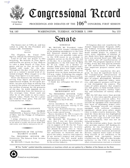 Congressional Record United States Th of America PROCEEDINGS and DEBATES of the 106 CONGRESS, FIRST SESSION