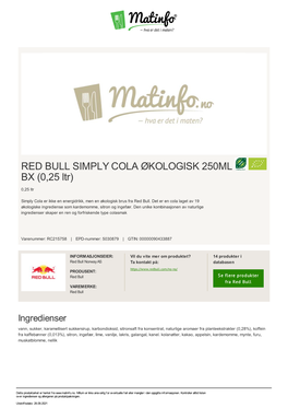 RED BULL SIMPLY COLA ØKOLOGISK 250ML BX (0,25 Ltr) 0,25 Ltr